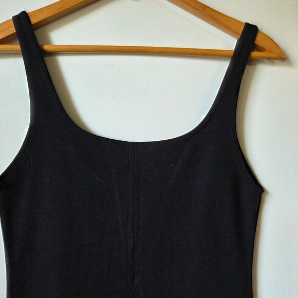 EUC ZARA BLACK SCOOP NECK BODYCON MIDI DRESS MINIMALIST SIZE L - Picture 4 of 14